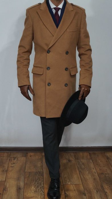 Płaszcz Dwurzędowy Zara Man Wełna Rozmiar XL 185/104 Beżowy