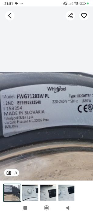 Szufladka pralki Whirlpool FWG71283W zasobnik proszek płyn detergenty