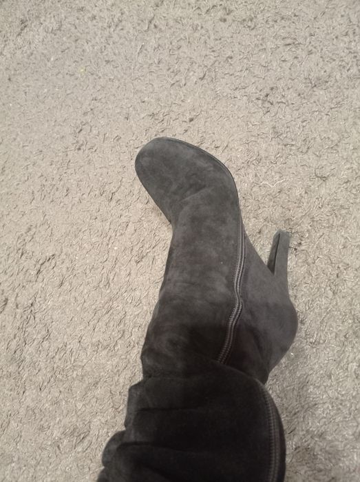 Замшеві чоботи ботфорти коричневі єврозима