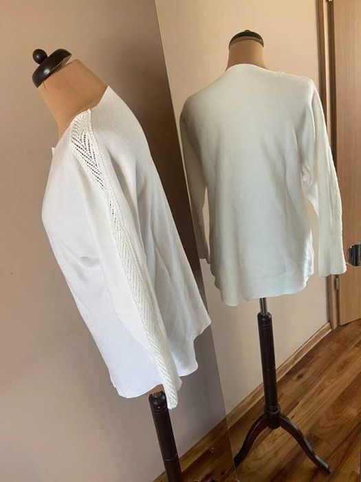 40 42 kinga bialy sweter azur koronka rekawy kaszmir welna xl +size
