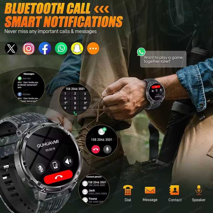 Смарт часы: VWAR HT33 MAX. NFC. Compass. 1100mAh. LED-фонарик.