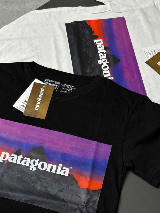 BIG Logo • Новая Футболка PATAGONIA • Чорна / Біла • Патагония Neon SunSet • XS-XXL