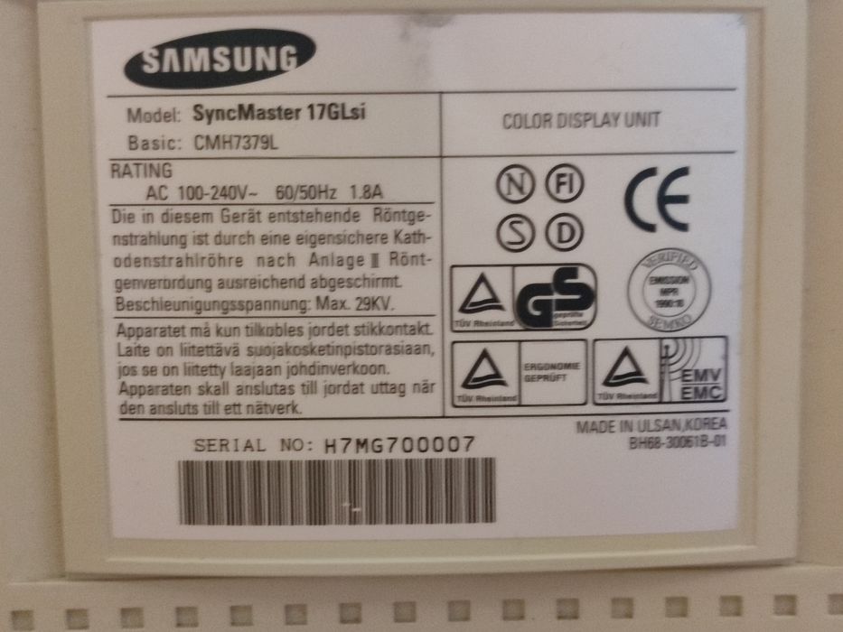 Monitor CRT Samsung SyncMaster 17GLsi
