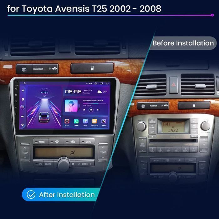 Toyota Avensis T25 – Radio Android 15 9” CarPlay Android Auto GPS Nawigacja Stacja Multimedialna WiFi Bluetooth PL 1GB/16GB