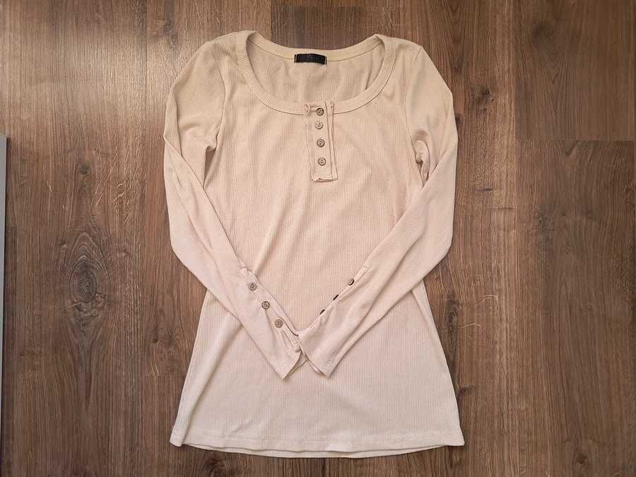 bluzka beżowa kremowa cielista prążkowana z długim rękawem * 36 S