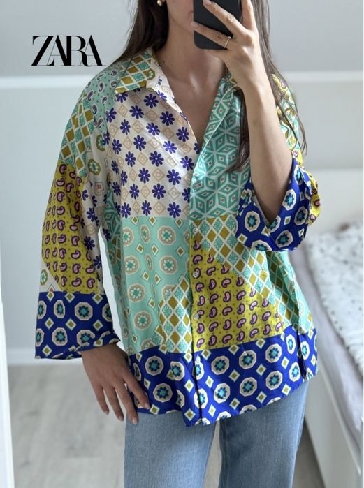 Kolorowa bluzka Zara pidżamowa koszula we wzory
