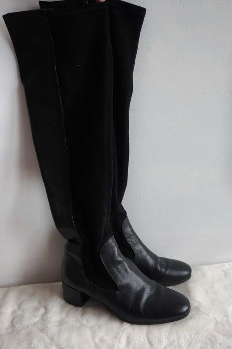 Zara czarne oficerki nad kolano skóra naturalna 39