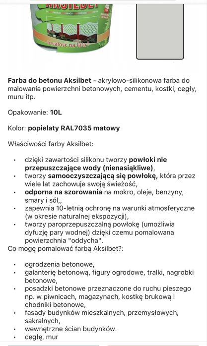 Farba do betonu Aksilbet 10 l