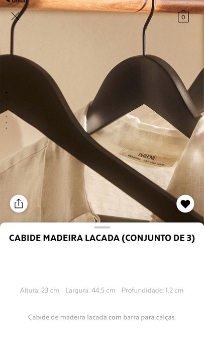 Cabide Madeira Lacada (Conj. De 3) Zara Home NOVO
