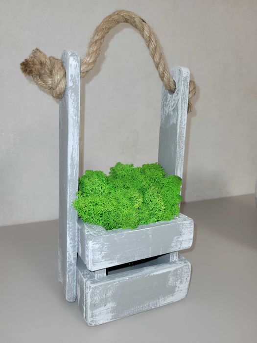 Кошик,  кашпо дерев'яне з мохом, декор