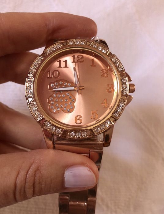 Relogio Urso Dourado Rosa (nova)
