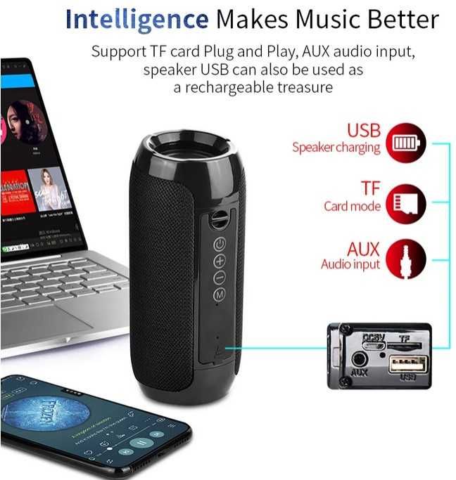 Coluna Bluetooth a prova de agua, Radio FM, 10W