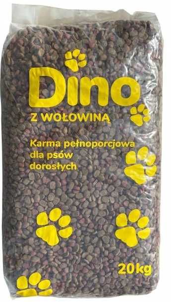 Sucha karma dla psów z wołowiną DINO 20kg + 2kg GRATIS