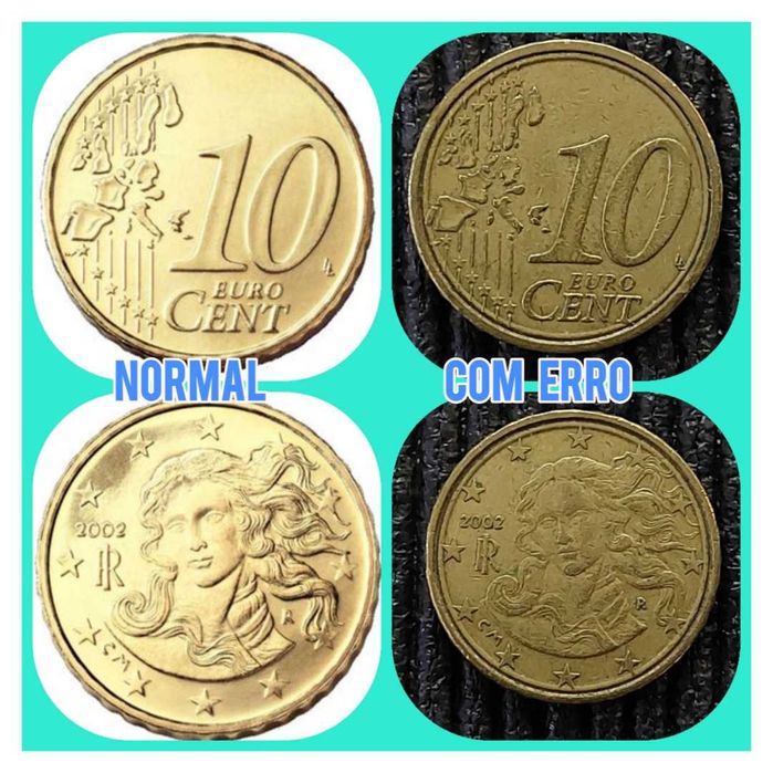 Moeda de 0,10 Cêntimos Itália com erro de cunhagem no bordo