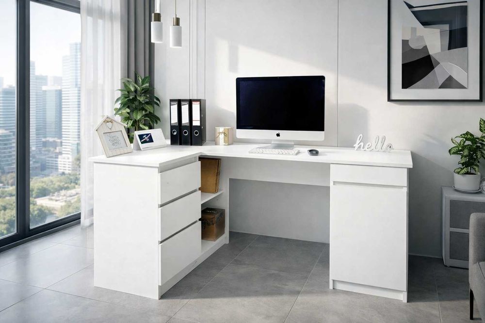 Biurko narożne prawe lub lewe z szufladami Biały Mat 165 x78x55 x97