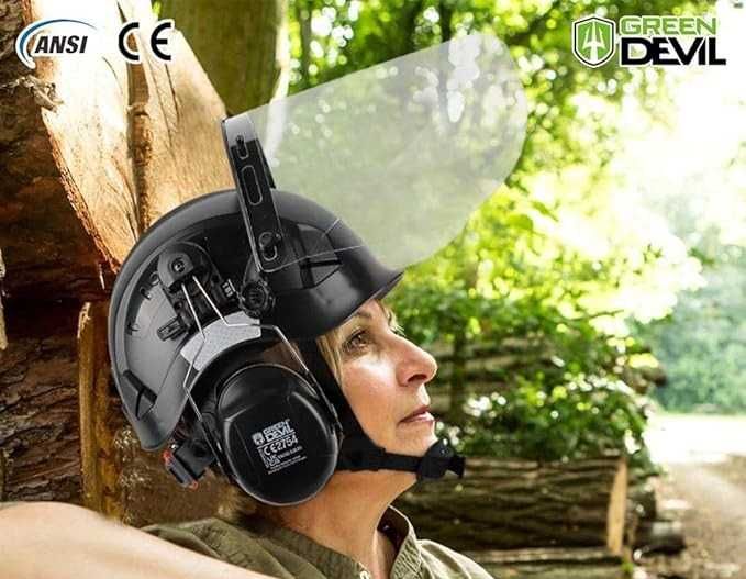 Kask GREEN DEVIL 3w1 Czarny Ochrona Słuchu + Twarzy EN397 EN352-3