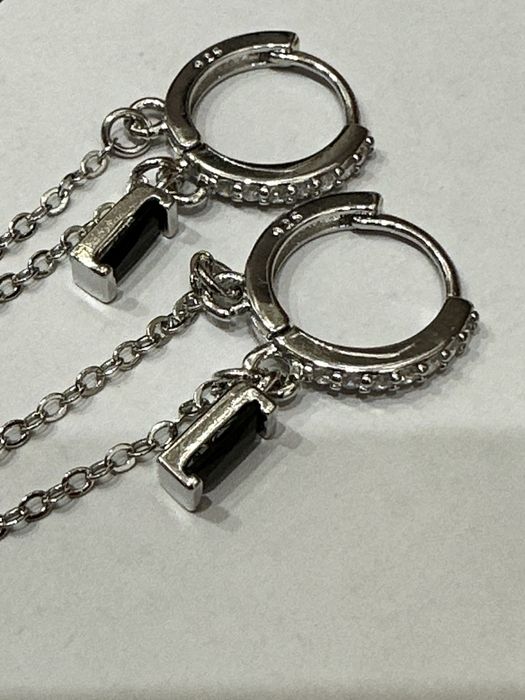Серьги серебряные с черными цирконами, 925
