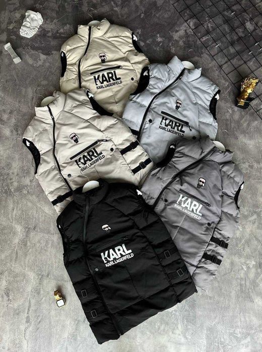 ЗНИЖКА‼️(L) та (XL) Karl Lagerfeld куртка жилетка карл лагерфілд сіра осіння куртка чоловіча парка пуфер курточка безрукавка жилет