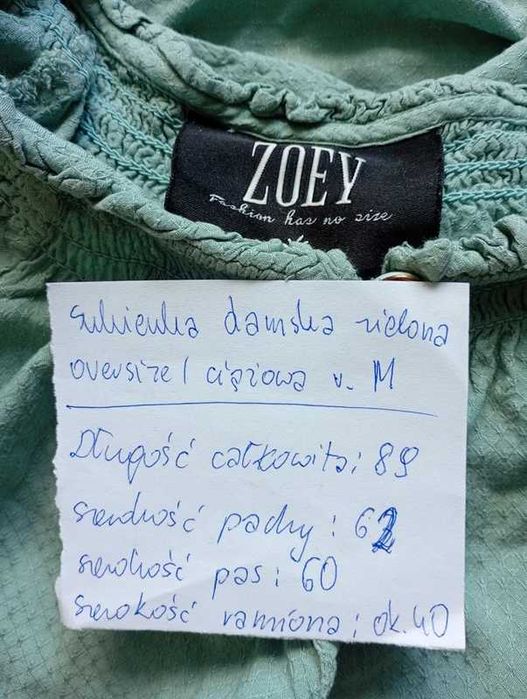 Sukienka damska krótka miętowa M oversize/ ciążowa