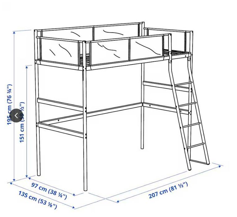Beliche estrutura cama alta 90x200 cm VITVAL com colchão