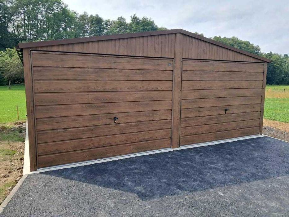Garaż Blaszany 6x5 Dwuspadowy drewnopodobne Bramy Uchylne PREMIUM