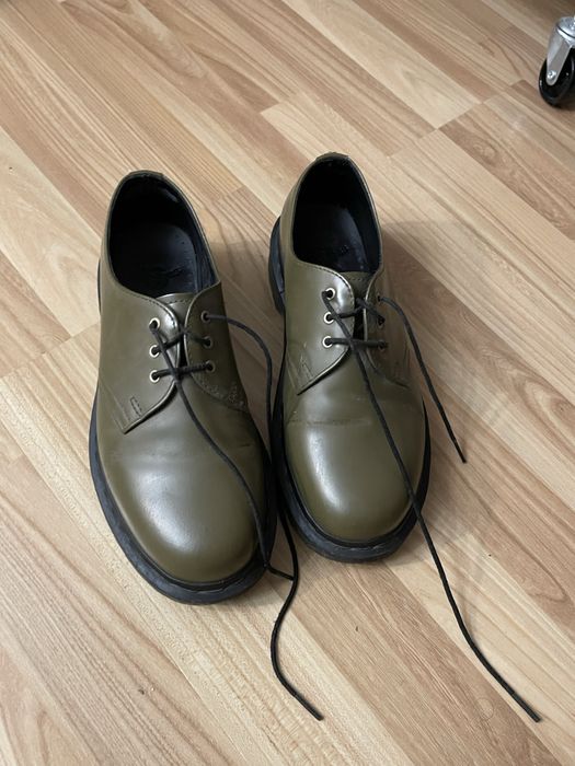 Шкіряні туфлі черевики Dr Martens мартінси короткі оливкового кольору