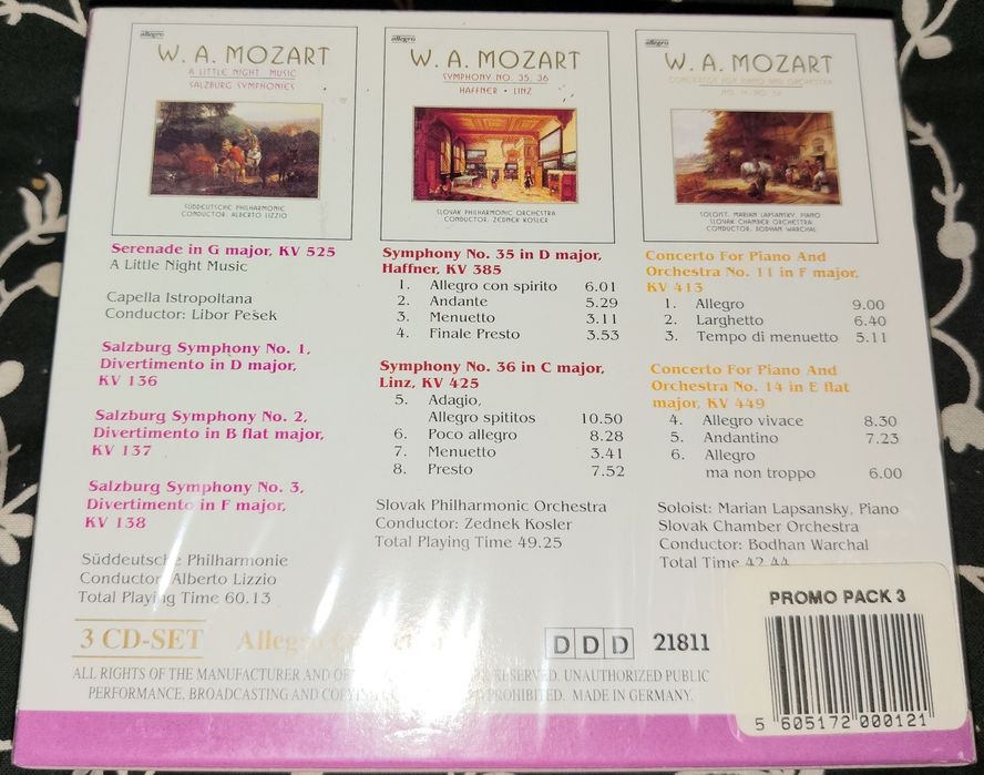 Caixa 3 CDs Wolfgang Amadeus Mozart - Famous Works / Allegro Collection (Selado)