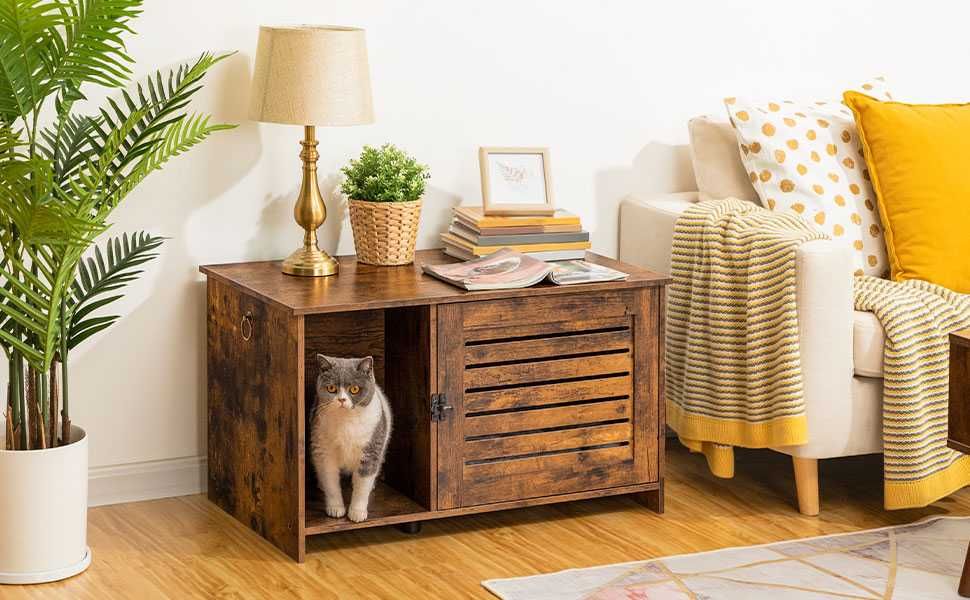 Cat side table and cat house for bed or litter box concealment