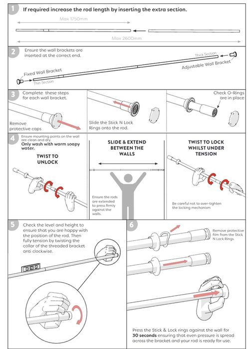 Croydex Stick 'N' Lock Plus teleskopowy drążek mm, chromowany