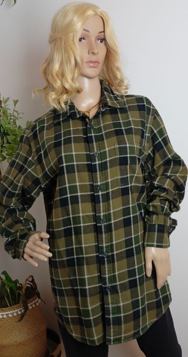 Flanelowa koszula Uniqlo L ciemnozielona krata unisex  bawełna
