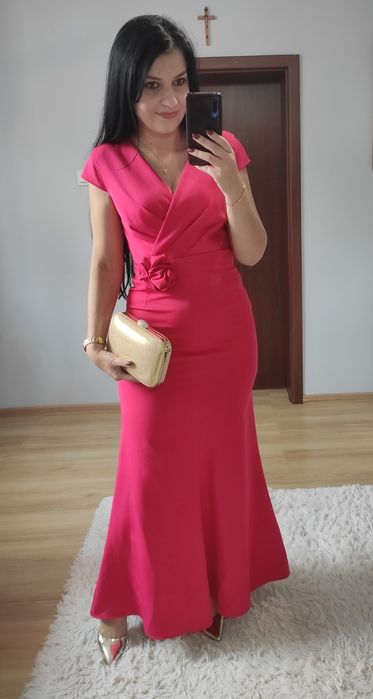 Sukienka długa maxi pasek kwiat wesele impreza