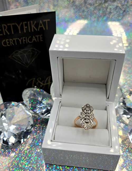 585 Cudny złoty pierścionek z diamentami * w stylu Art Deco