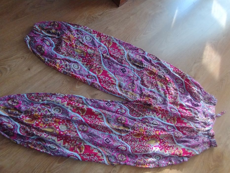 Spodnie alladynki haremki Boho bawelna Indonezja oryginalne różowe 36