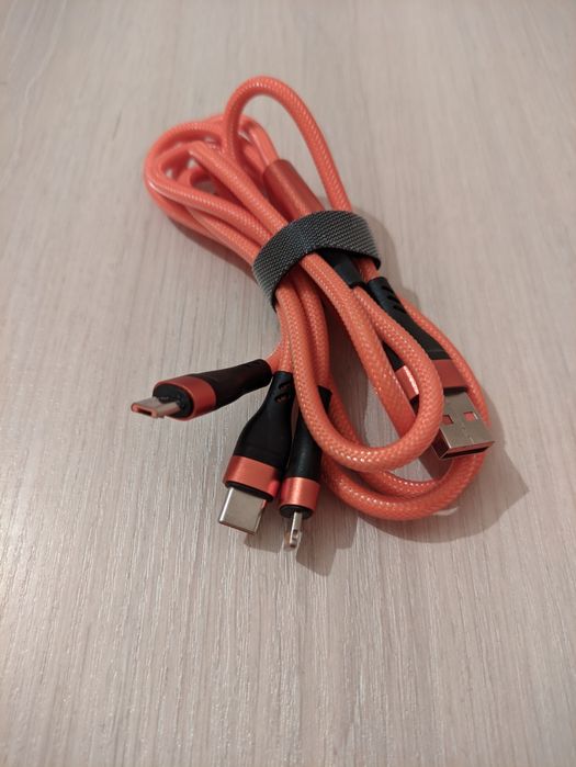 Швидкий зарядний кабель USB 6А 3 в 1 Micro USB, Apple Lightning, Type