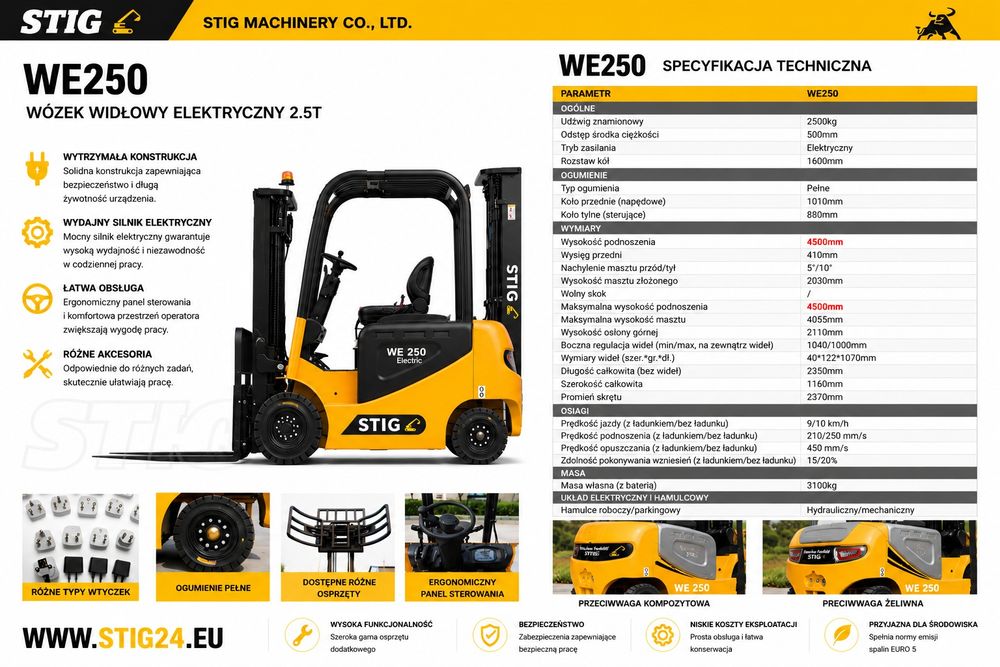 Wózek widłowy elektryczny 2,5 t triplex