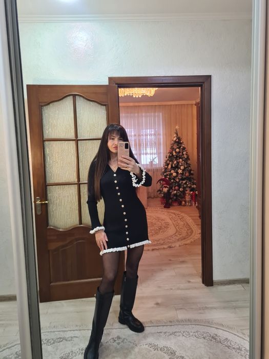 Сукня тепла ,вязана,коротка,зимова,розкльошена,олд мані,з рюшами