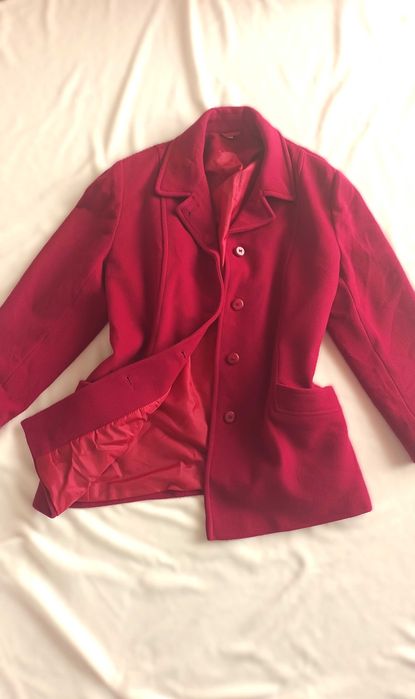 LUKSUSOWY Czerwony Płaszcz 80% WEŁNA 2XL 3XL Must-have Plus Size  Krótki Przejściowy