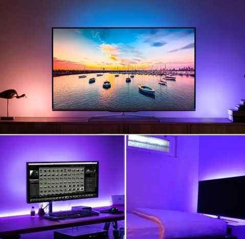 Fita LED RGB com 5 metros para decoração fundo TV + Comando Remoto