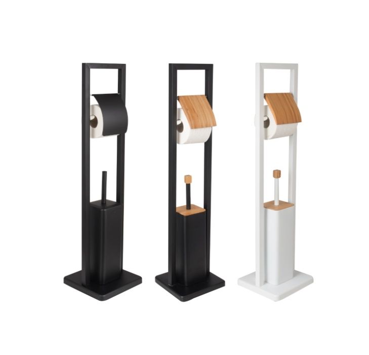 SZCZOTKA do WC + uchwyt wieszak na papier KOLORY czarny/biały/bambus