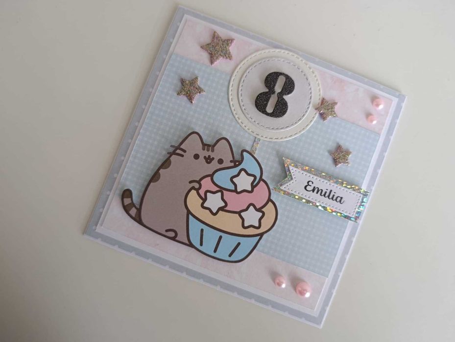 Kartka ręcznie robiona na urodziny kotek Pusheen 2