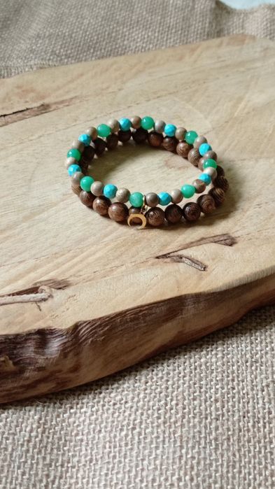 Bransoletki w stylu Boho kamień i drewno 2 szt.
