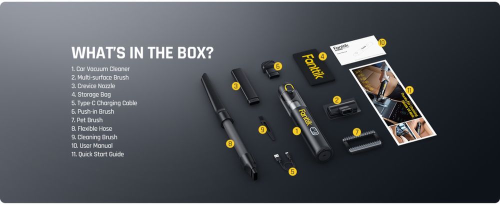 Автомобильный пылесос Fanttik V8 Mate, 30AW/12kPa, Black