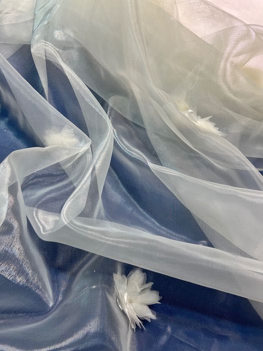 Firana/tkanina organza ecru z kwiatami naszywanymi