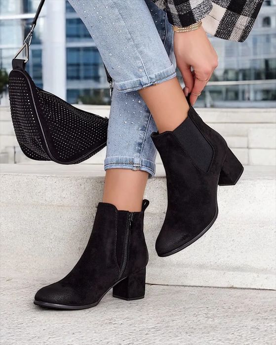 36 37 38 botki 39 40 41 na niskim obcasie słupku z zamkiem ocieplane