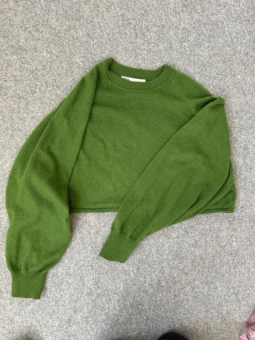 ZARA sweter bufiaste rękawy damski S zielony krótki crop