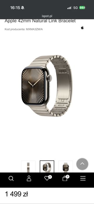 Oryginalna bransoleta panelowa do apple watch kol.naturany tytan 42 mm