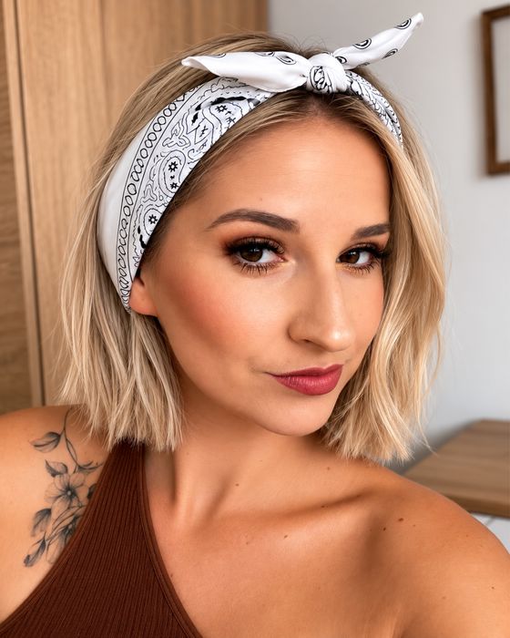 Bandana Damska Biala Czarna 100 Procent Bawelna 53x53 Nowa