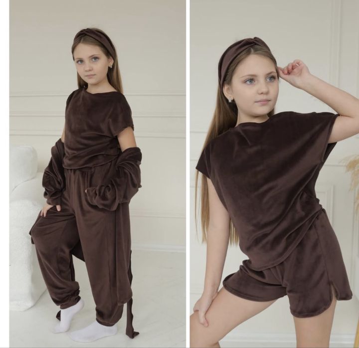 Велюрова піжама для дівчинки, набір для сну для дівчаток з 5 предметів