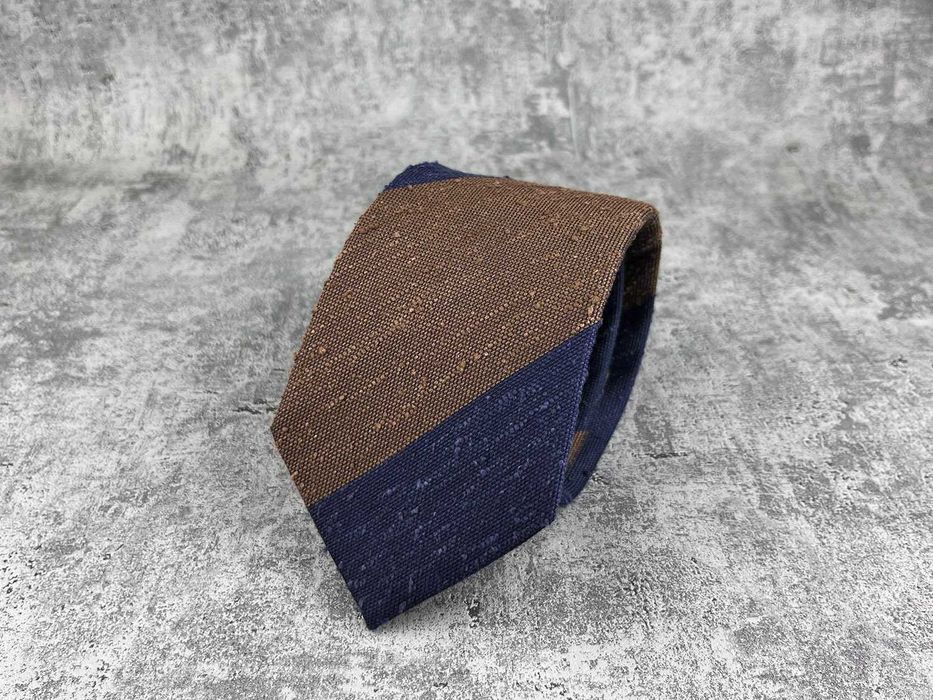 NOWY krawat szantung regimental SuitSupply granatowo-brązowy pasy tie