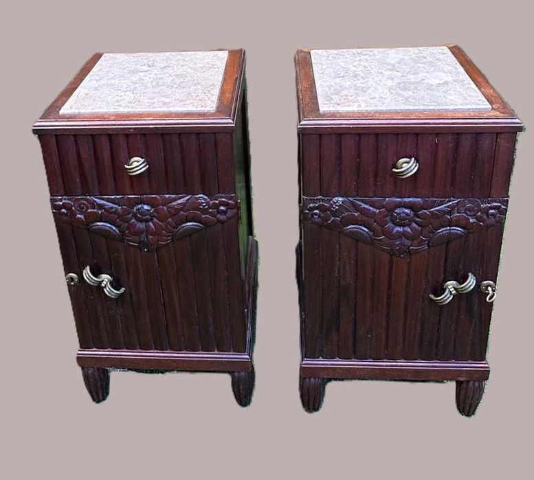 Mesas de cabeceira, peniqueiras, anos 40, 35X35X68 cm